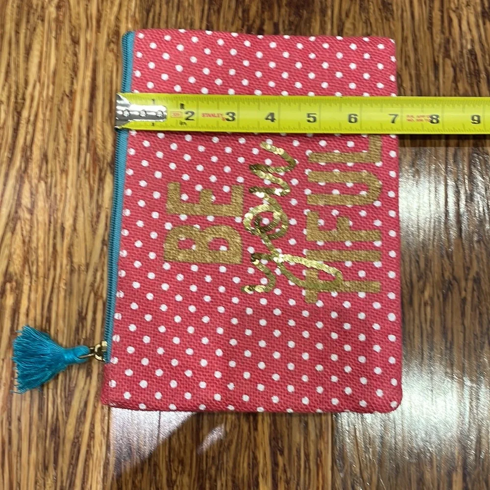 Mud Pie be-you-tiful pink polka dot cosmetics pouch